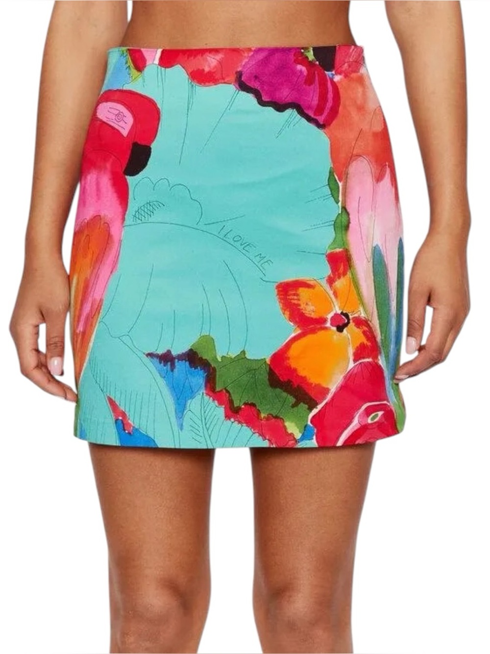 Desigual Tropical Print Sheath Mini Skirt Size Large Parrot Vacation Resort